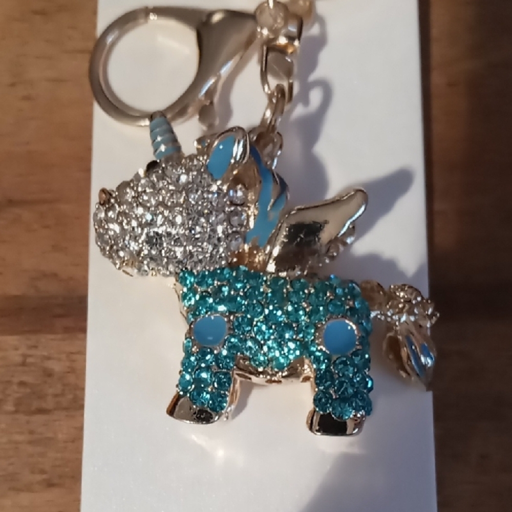 Natasha Couture Silver and Blue Unicorn Keychain - Picture 2 of 7